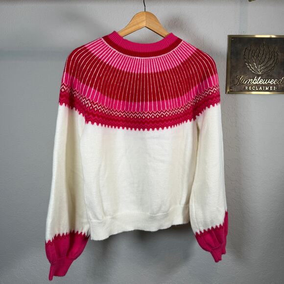 Women's Hyacinth House Pink Red Fair Isle Pullover Long Sleeve Sweater Size XS - Picture 5 of 7
